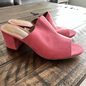 14th & Union Hayzel Pink Suede Slip On Mules Chunky Heels